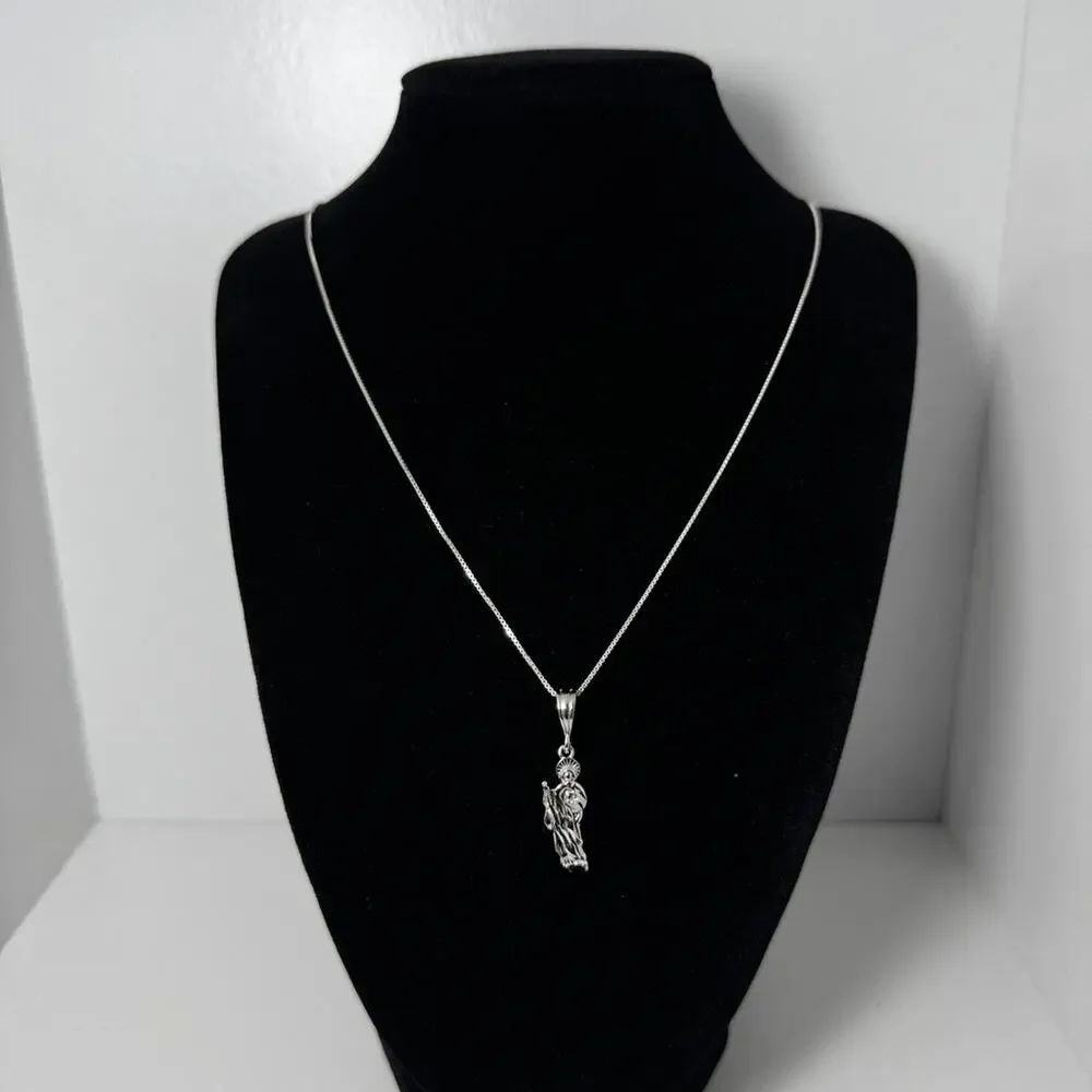 925 Sterling Silver Saint Jude Pendant Necklace 24 Inch Box Chain Religious